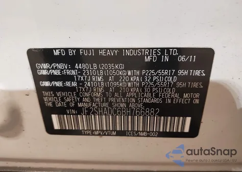 2011 Subaru Forester 2.5X Premium from USA, damaged, VIN JF2SHADC6BH766882